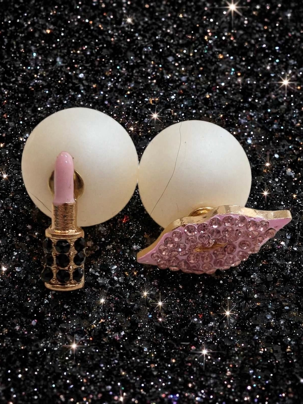 Lipstick & Rhinestone Pink Stud Earrings - Women Makeup Accessory